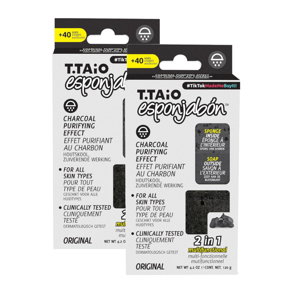 T.TAiO Esponjabon Charcoal Soap Sponge For Face & Body (2 Pack)