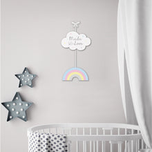 Load image into Gallery viewer, Cloud &amp; Rainbow Wooden Nursery Sign
